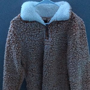 Brown zip up fluffy sweatshirt